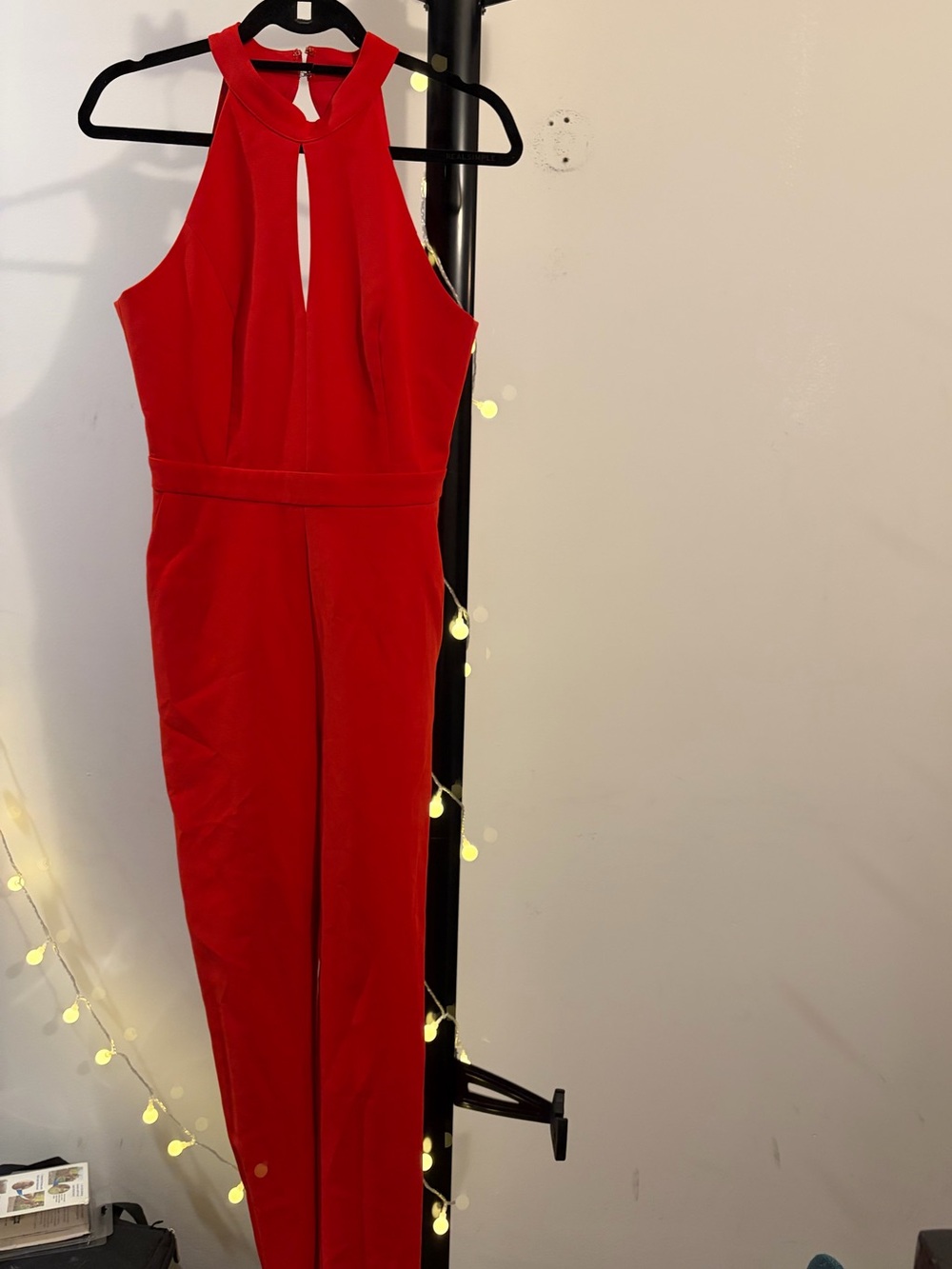 Adelyn Rae Red Sleeveless Halter Jumpsuit with Pockets